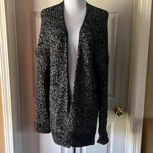 Maurices black and white mid length open cardigan